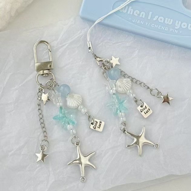 ins风甜美海星手机链钥匙扣简约百搭金属星星咕卡包包ccd相机挂件