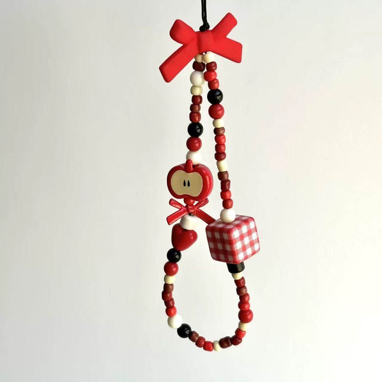 创意苹果红色蝴蝶结手机链挂绳串珠可爱ccd相机钥匙扣挂件挂饰ins,节庆用品/礼品,手机链,淘宝优惠券,粉丝福利购,淘宝优惠卷