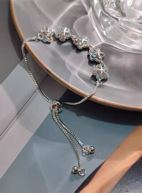 韩版时尚简约锆石花朵手链小众设计甜美花卉合金手饰品校园夏季风