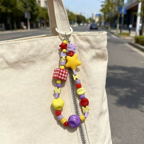 多巴胺纯手作串珠ins彩色手机链包包挂饰可爱串珠ccd挂绳相机挂件