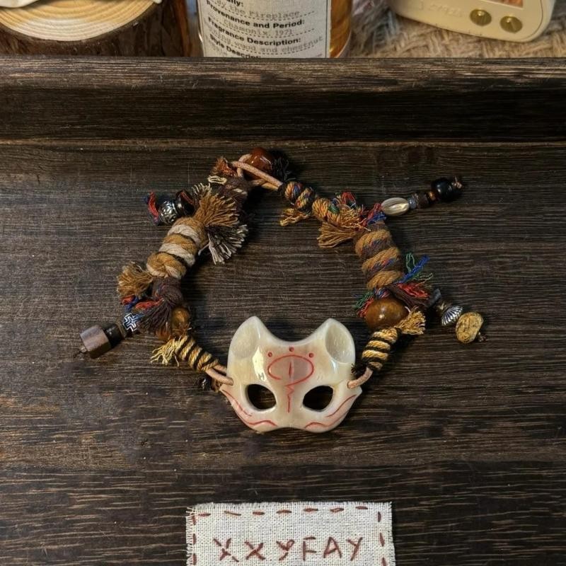 小众复古民族风手链女藏式手工制作新中式狐狸面具串珠编绳手绳图片