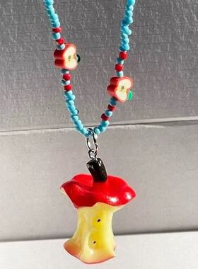 夏日多巴胺苹果核串珠百搭锁骨链