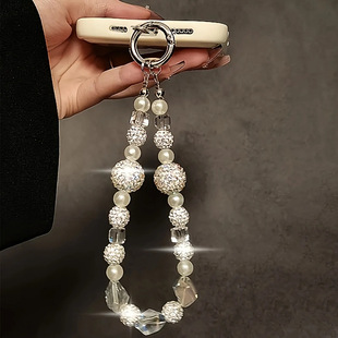 奢华高级感水钻珍珠手提链条手腕短挂绳带夹片壳钥匙包包挂件女式