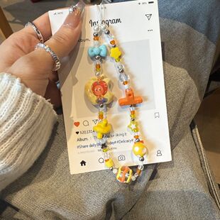 新款创意卡通星星人手机挂链串珠复古diy挂绳手机链钥匙扣包挂件