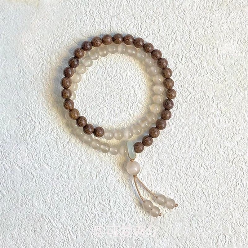 「清秋时节」金丝楠木猫眼石双圈手串复古新中式天青冻跑环手饰女