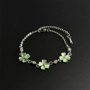 幸运草绿色四叶草猫眼石手链女高级简约小众设计感轻奢气质手饰
