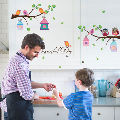 可爱猫头鹰树枝客厅卧室儿童贴画