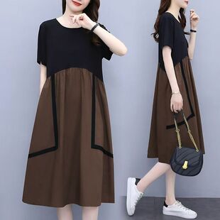 小个子大码 连衣裙子女士装 短袖 夏季 宽松气质a字中长裙 2026年新款