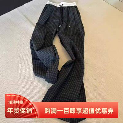 夏季韩版显瘦格子宽松阔腿休闲裤子女松紧腰抽绳直筒遛弯裤长裤女