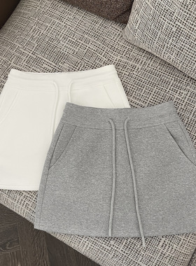 FASC自制甜辣风运动A字高腰短裙女秋休闲百搭灰色卫裙高腰半身裙