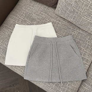 FASC自制甜辣风运动A字高腰短裙女秋休闲百搭灰色卫裙高腰半身裙