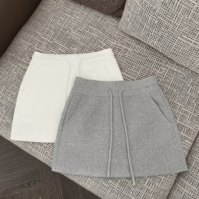 FASC自制甜辣风运动A字高腰短裙女秋休闲百搭灰色卫裙高腰半身裙