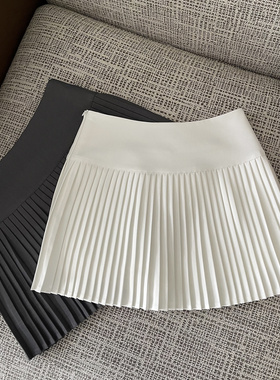 FASC自制 白色西装百褶裙半身裙女秋季灰色小个子a字裙黑色短裙