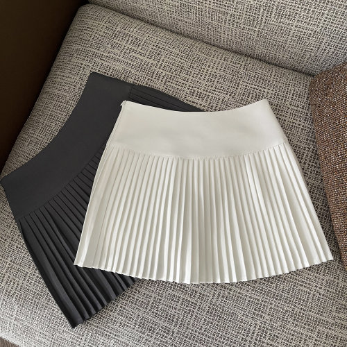 FASC自制 白色西装百褶裙半身裙女秋季灰色小个子a字裙黑色短裙