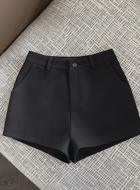 黑色毛呢短裤女秋冬2025新款显瘦高腰呢子靴裤韩版修身阔腿A字裤