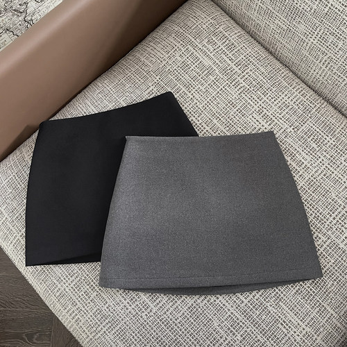 灰色毛呢半身裙女秋冬新款百搭显瘦a字裙高腰黑色毛呢包臀短裙子