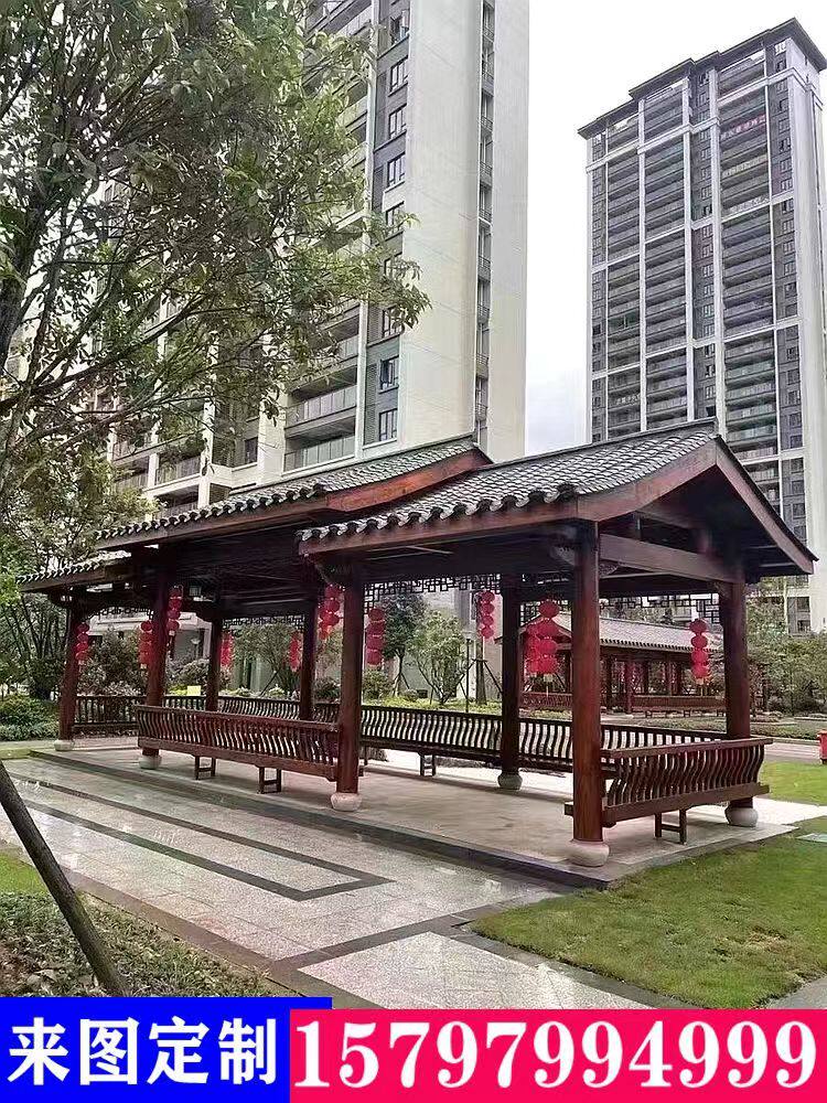 户外古建长廊凉亭庭院实木别墅菠萝格防腐木文化景观仿古水榭连廊
