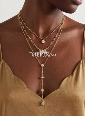 Y型链轻奢方钻回形针链小众设计感锁骨链欧美风叠戴项链套装