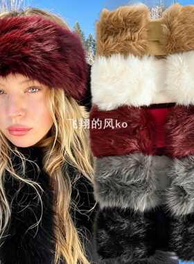 秋冬保暖毛绒发带仿兔毛宽边弹力护耳头带户外徒步滑雪束发带