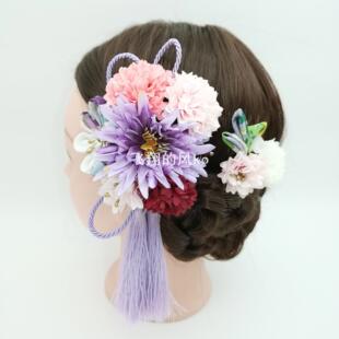 和服头饰头花配饰和风插梳花卉流苏优雅发饰日式结婚典礼成人仪式