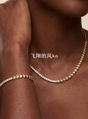 爱心拼接锆石项链手链金银撞色套装饰品欧美风爱心满钻锁骨链