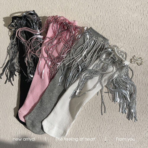 流苏中长筒袜女童模走秀T台表演跳舞小腿袜儿童亮片流梳袜子宝宝