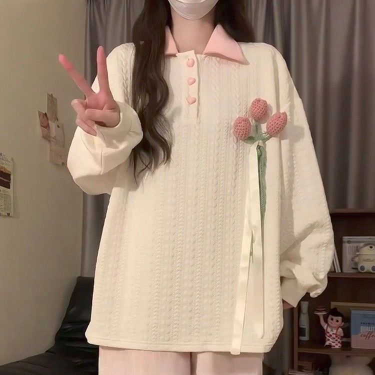 秋冬新款韩版提花POLO卫衣