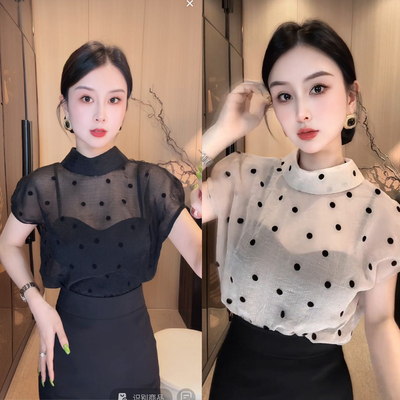 刘欣C店 新款减龄显瘦上衣洋气百搭微透气质时尚短袖上衣6438