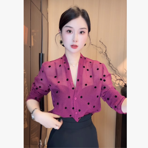 刘欣C店 春夏新款气质..打底长袖小众上衣时尚上衣衬衫3321
