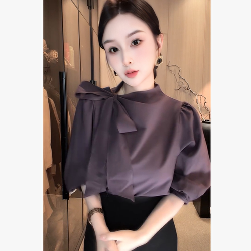 刘欣B店 夏款蝴蝶结中袖上衣S359（衣长56cm）