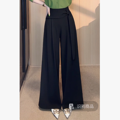 刘欣服饰气质显瘦时尚高腰休闲裤百搭宽松休闲黑色长裤65451