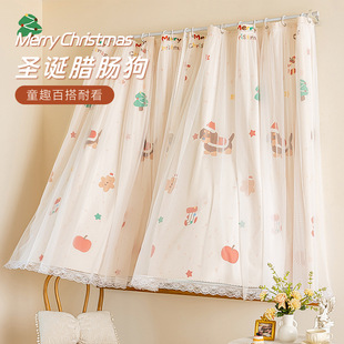 小清新窗帘 出租房挂环式飘窗隔音遮光布免打孔免安装帘子