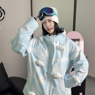 KSKM蓝色滑雪服冲锋衣套装女2025秋冬新款小众防风防水单板雪服男