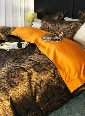 高档欧式轻奢风床上用品四件套锦缎提花黑色贡缎宫廷床笠款六件套