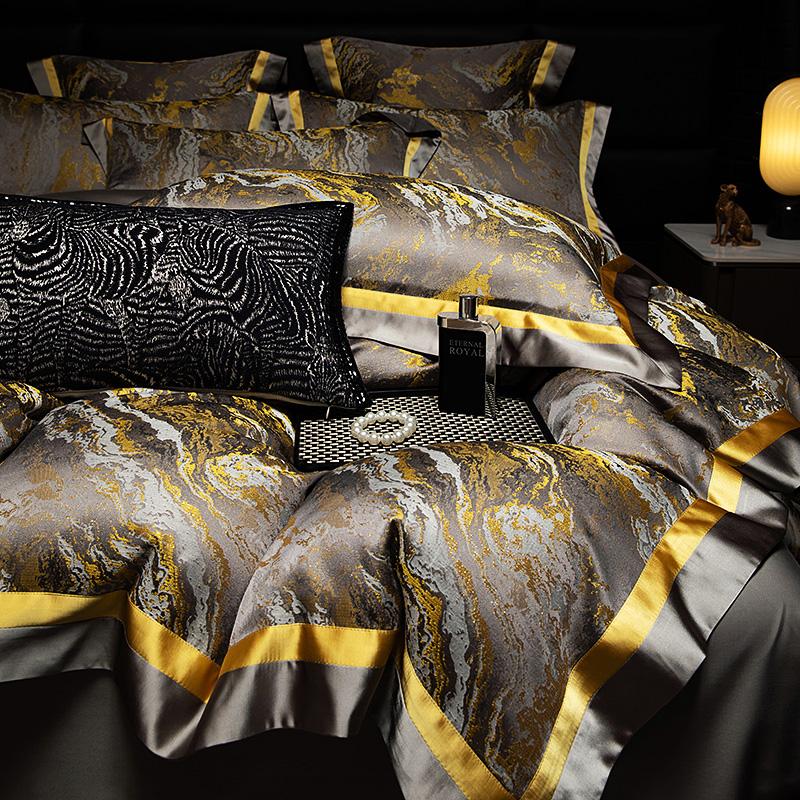 高奢锦缎浮雕提花四件床盖款轻奢