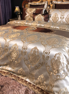 高档欧式大气贡缎床上用品四件套奢华纯棉全棉六八十多件套床盖款
