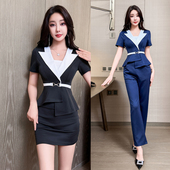 高端假两件设计收腰显瘦沐足桑拿春季 技师工装 短袖 装 潮 包裙裤 时尚