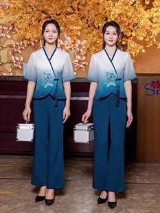 夏季足浴足疗美容师工作服高端气质采耳沐足套装sap桑拿技师工装