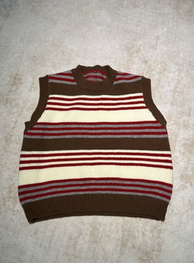 TIAO~ 复古撞色条纹 秋冬时尚百搭针织马甲女