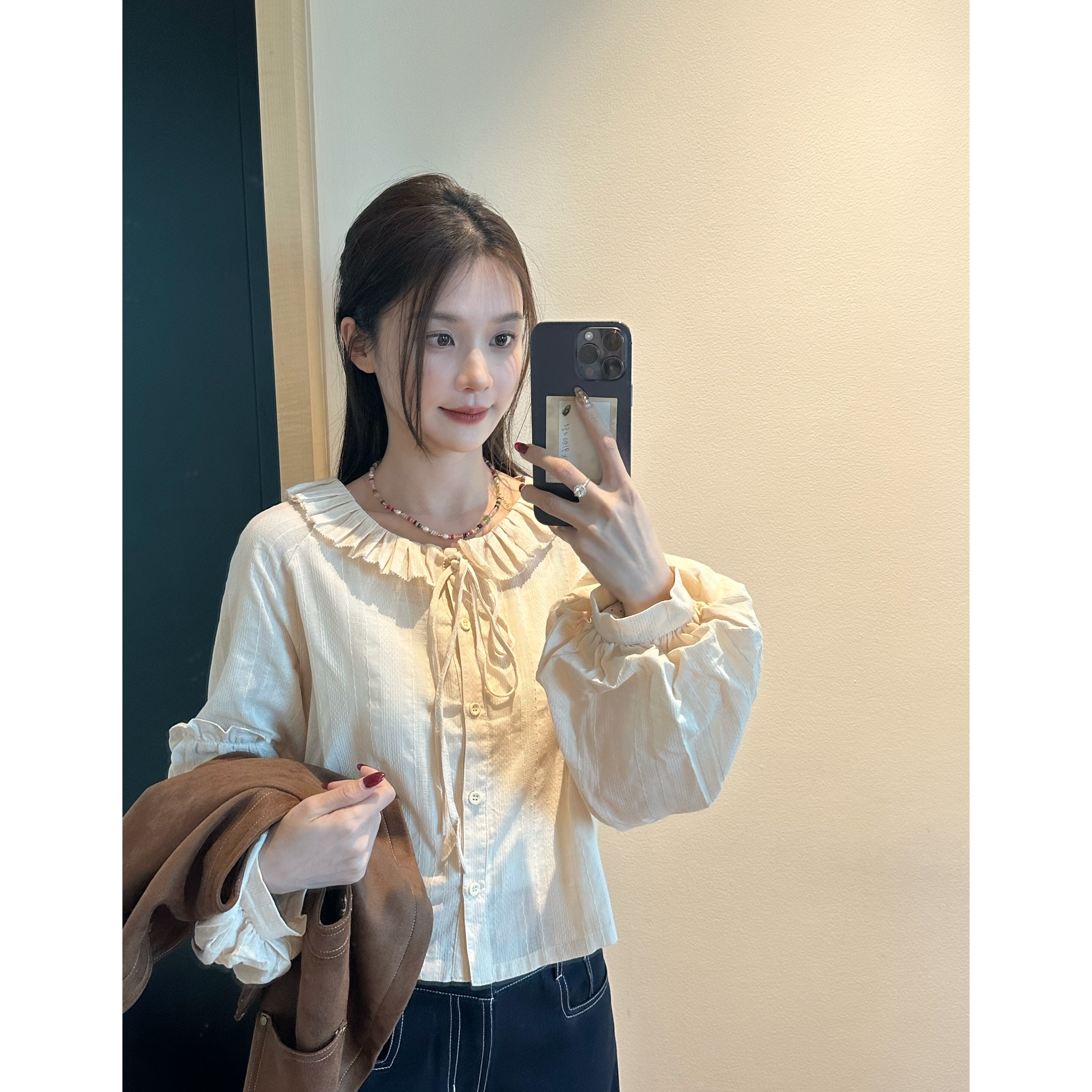 TWINKLE跳跳【法式娃娃领】春季法式风木耳边娃娃领系带减龄衬衫
