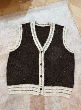 TIAO~ 法式撞色亮片马甲 秋冬时尚百搭叠穿无袖毛衫