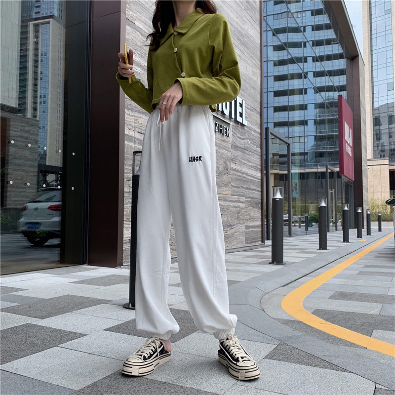 Real price 39 straight tube sports pants loose fast leg fall 2019 high waist casual pants