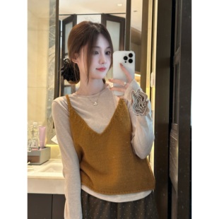 简约毛针织吊带背心 秋季 MY1019 黄色背心 TWINKLE跳跳