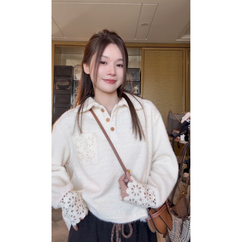 【TIAO~】复古厚款拼接长袖复古港风衬衫秋冬时尚翻领宽松加厚女