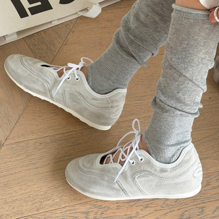 诗歌兰2026新款鞋复古德训鞋女春季真皮系带休闲鞋平底百搭运动鞋