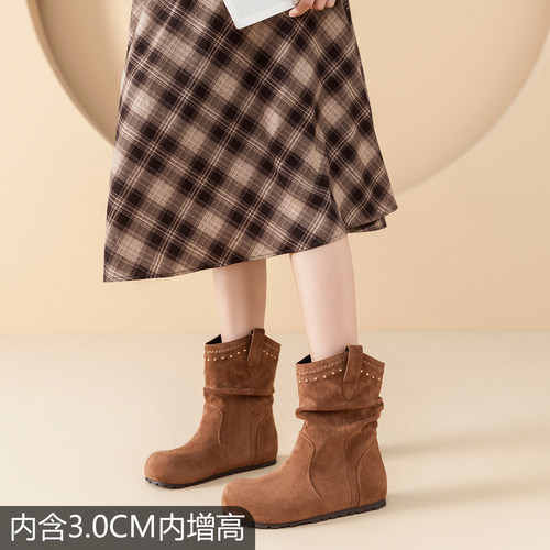 内增高西部复古百搭气质美拉德骑士靴女士中筒时装靴女W865216040