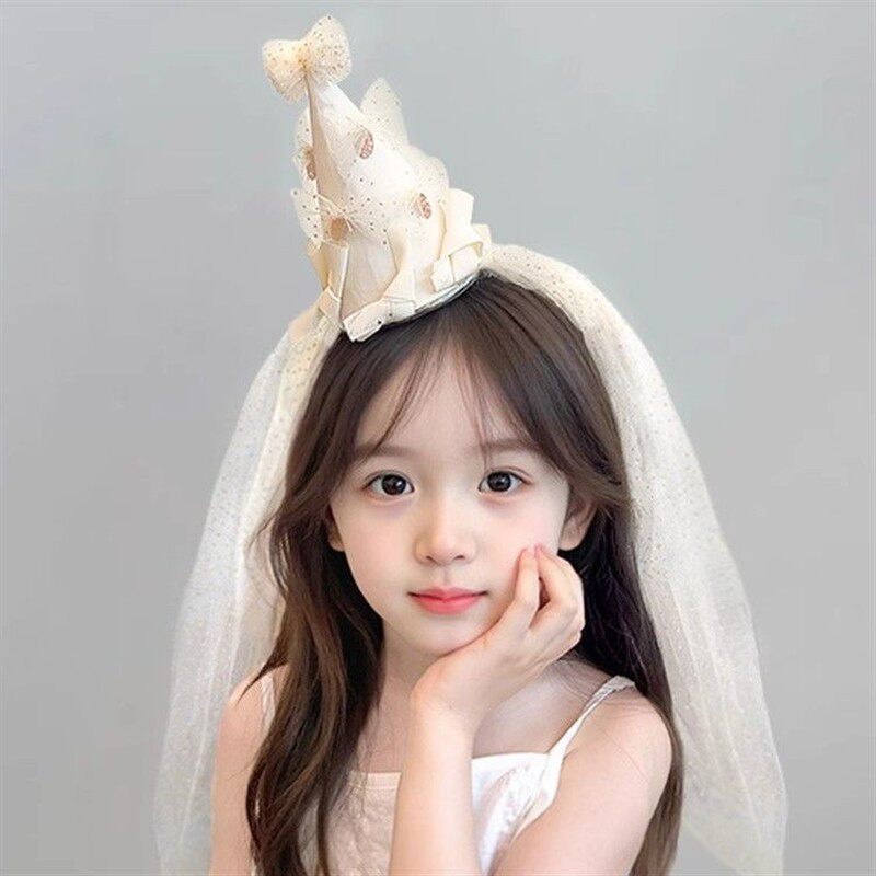宝宝婴儿周岁生日帽子女童头纱发箍儿童头饰小女孩拍照公主发饰