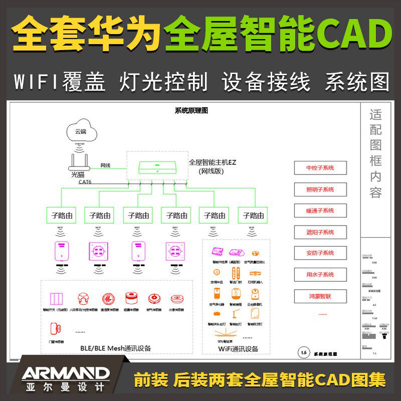 全屋智能方案CAD施工图 弱电全屋智能系统图灯光控制设备接线图