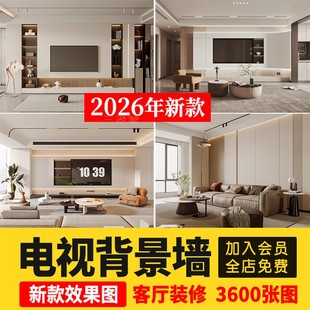 客厅沙发电视背景墙装修效果图案例现代轻奢北欧风格设计参考素材