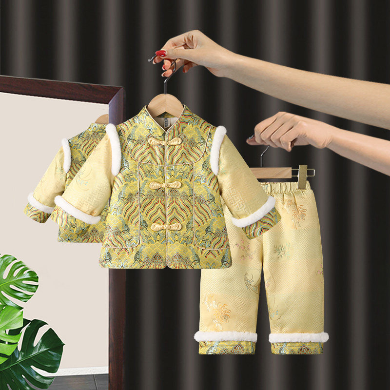 男童拜年服冬季套装新年衣服喜庆一岁男宝宝周岁礼服儿童过年唐装